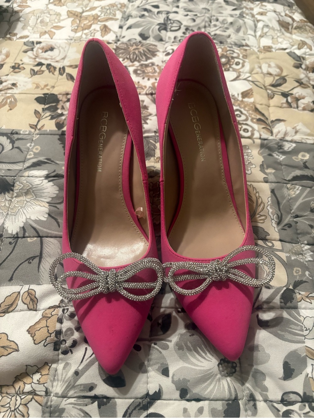 BCBGeneration Hot Pink Pointed-Toe Pumps with Crystal Bow